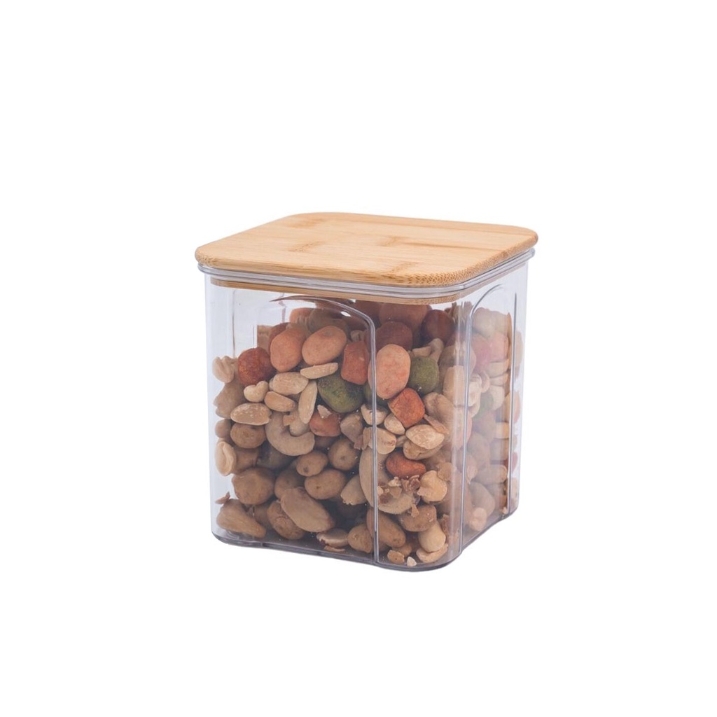 Pote de acrílico 900ml com tampa de bambu transparente quadrado - Oikos - Home & Living