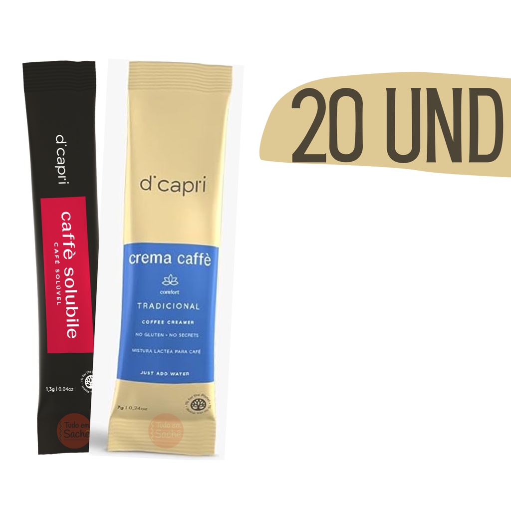 Leite em Pó em Sache Crema Caffe Di Capri + Café Soluvel Stick Di Capri - 20 sachês individual Unitario