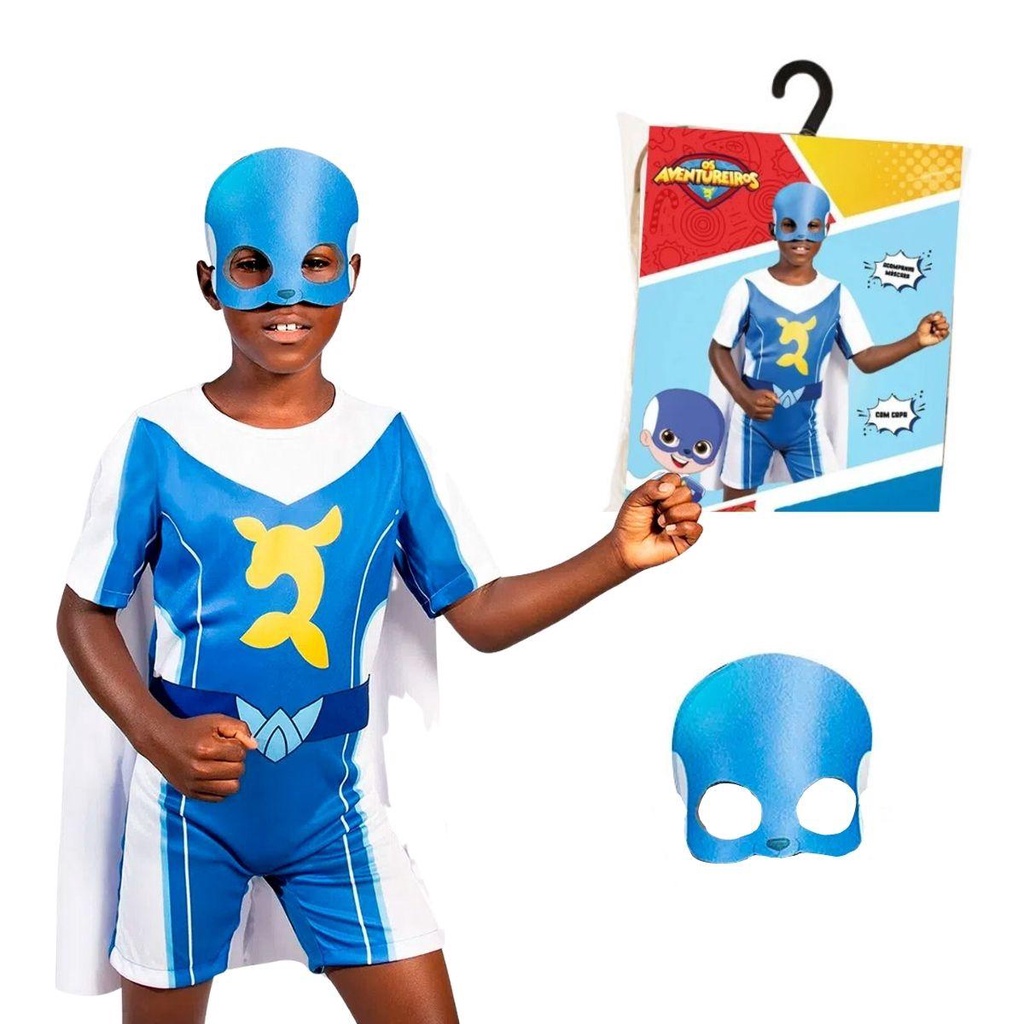 Fantasia Super Foca Infantil Azul Aventureiros Luccas Neto Com Máscara e Capa em Oferta na Shopee