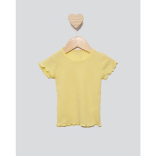 Blusa Bebê Manga Curta Canelada Frufru Amarela