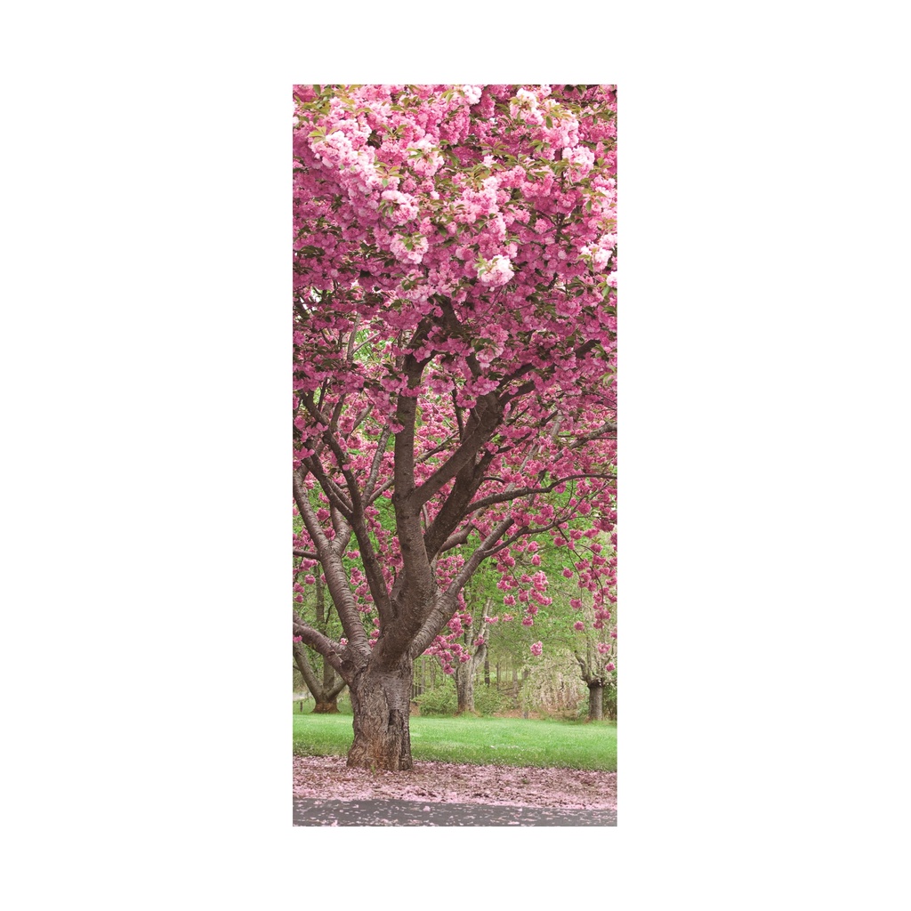 Adesivo Decorativo Porta Árvore Cerejeira Flor Rosa Lilás