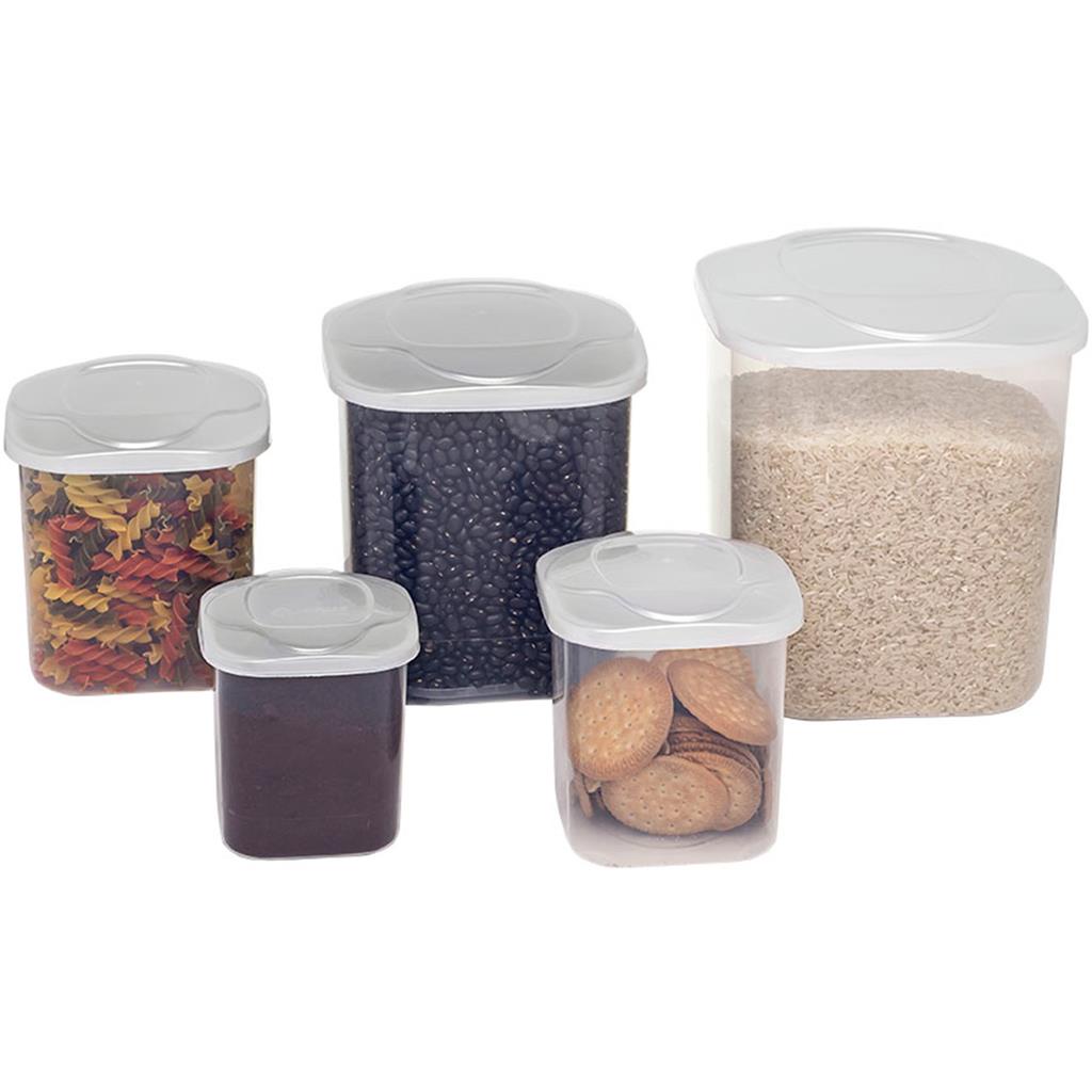 Conjunto 5 Potes Multiuso Para Cozinha Porta Mantimentos Antivazamentos Com Tampa Pratico Multiuso - Jaguar