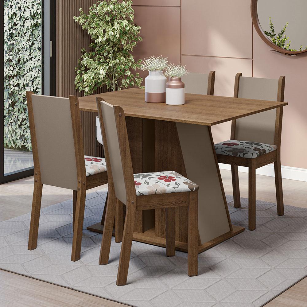 Conjunto Sala de Jantar Mesa Tampo de Madeira 4 Cadeiras Rustic/Crema/Hibiscos Sophie Madesa em Oferta na Shopee