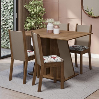 Conjunto Sala de Jantar Mesa Tampo de Madeira 4 Cadeiras Rustic/Crema/Hibiscos Sophie Madesa em Oferta na Shopee