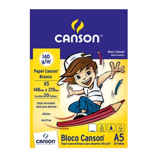 Bloco desenho branco A5 140g com 20 folhas Canson
