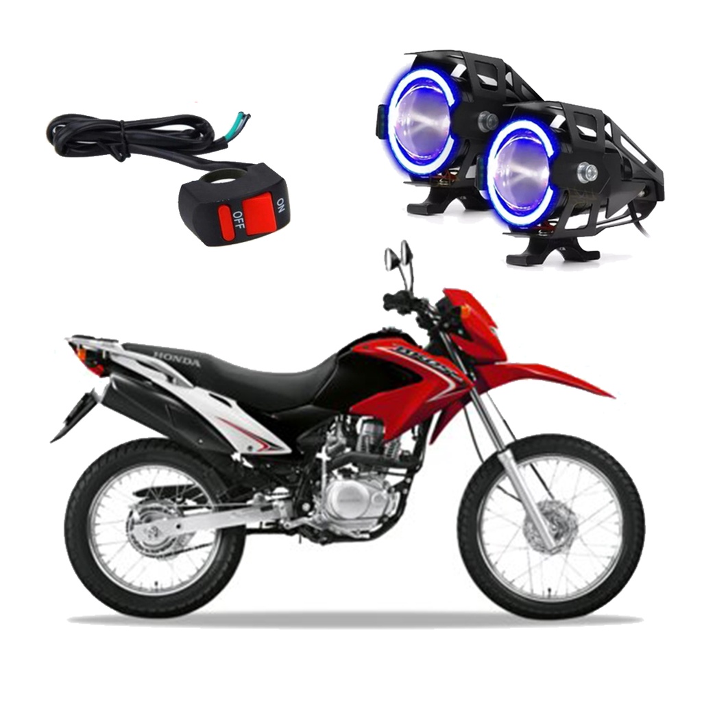 Kit Led Farol de Milha para Moto Honda NXR 125 BROS ES 2005 Angel Eye Azul U7
