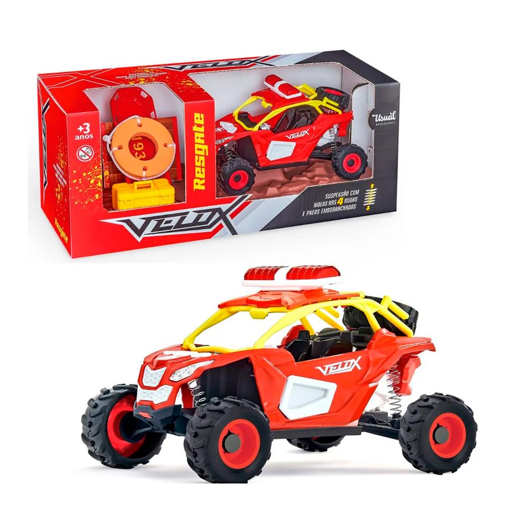 Miniatura Buggy Utv Velox Resgate Com Acessorios De Salva Vidas Carro Vermelho Carrinho Com Suspensao De Molas - Usual Brinquedos