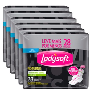 Kit 6 Absorvente Ladysoft Noturno Suave Com Abas Com 28 Unidades