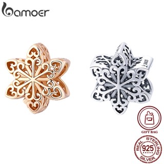 Bamoer Natal Floco De Neve Oco Prata Charme Miçangas Diy Joias Acessórios SCC719