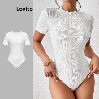 Lovito Festa Body Feminino Liso com Bainha Desfiada L71ED070 (Branco/Preto)