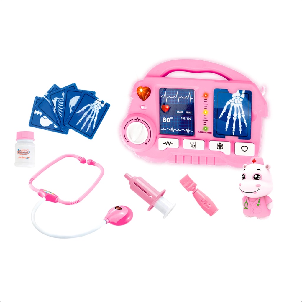 Brinquedo Infantil Kit Médico Raio X Rosa com Fichas Estetoscópio Acessórios Faz de Conta - Fenix DRX-810R em Oferta na Shopee