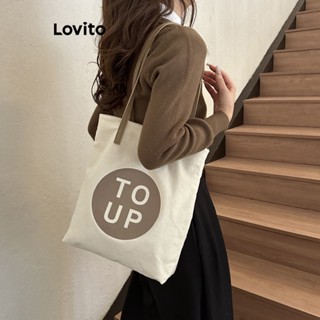Lovito Bolsa De Ombro Casual Com Estampa De Letras Para Mulheres LNA32112 (Branco)