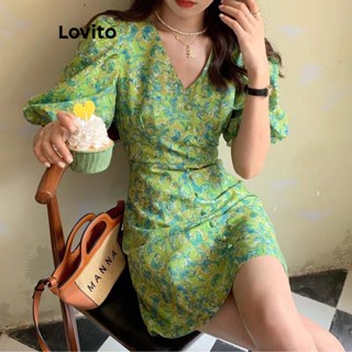 Lovito Casual Vestido com Mangas Bufantes e Estampa Floral para Mulheres LNE20157 (Multi-Cor)