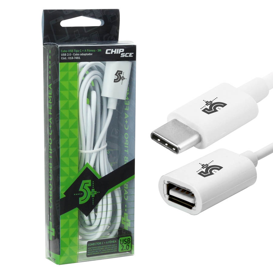 Cabo Adaptador Premium Usb-C para Usb-A Fêmea Branco - 3m