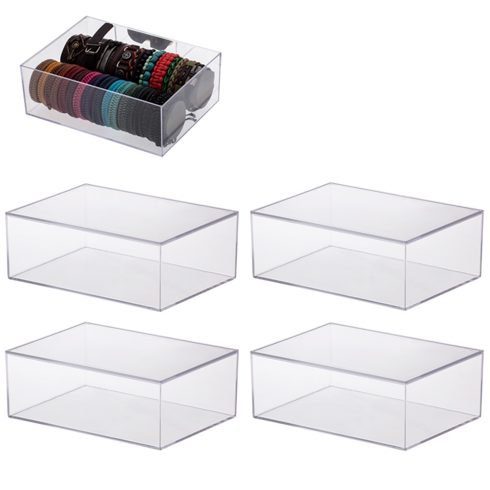 Kit 4 caixa organizadora grande com tampa cosméticos acessórios maquiagem porta-joias gaveta penteadeira utensílios sachês cápsula café armário cozinha