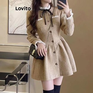 Lovito Elegante Vestido Feminino Liso com Laço Traseiro LNE29304 (Bege)