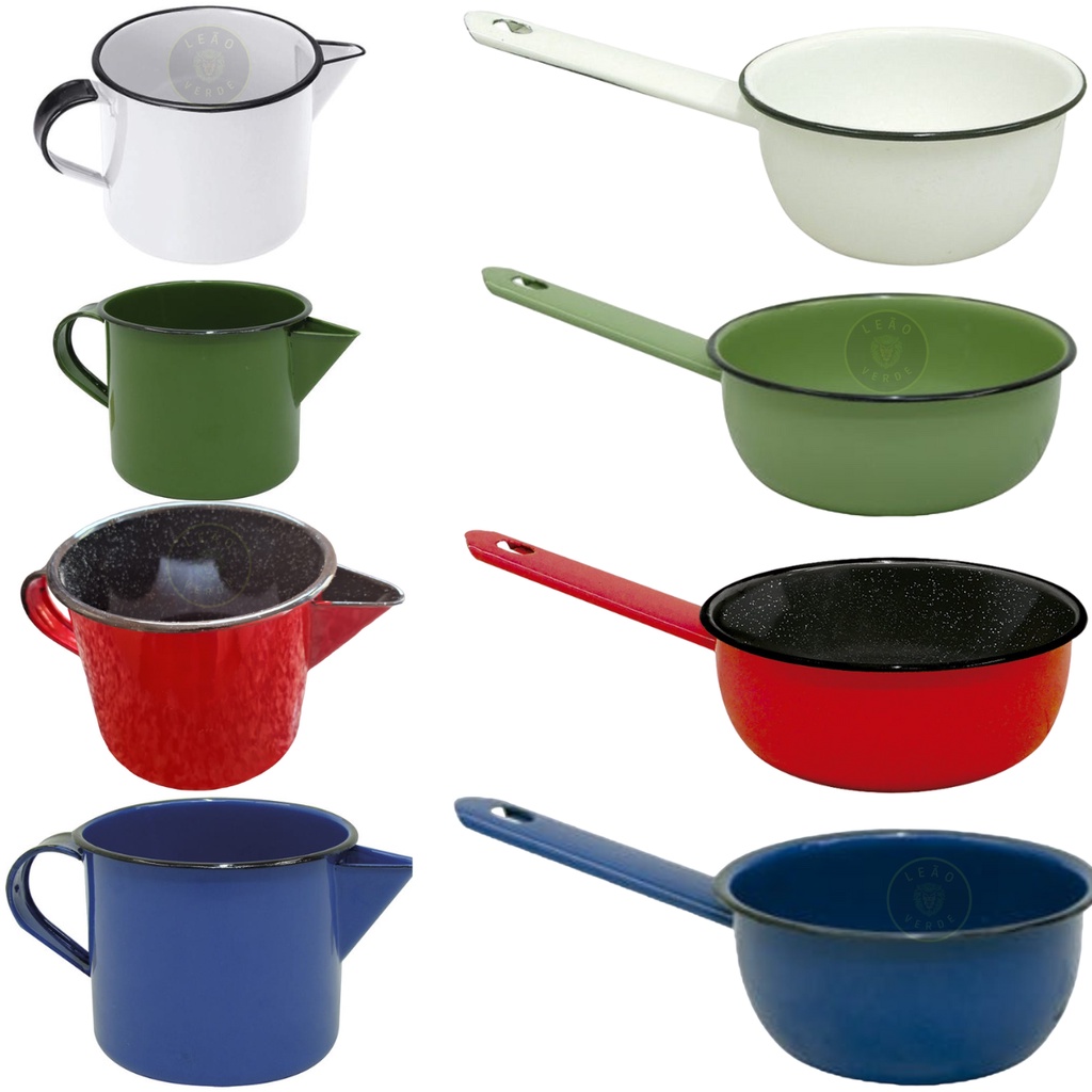 Kit Caneca Esmaltada 1L Café Leiteira e Panela Papeiro 550ml em Oferta na Shopee