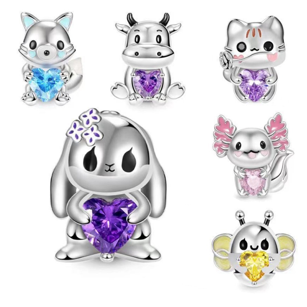 Berloque Silver 925 Pingente de coelho Pingente de Animal Pingente de abelha Vaca Gato de Contas Princesa Bonita
