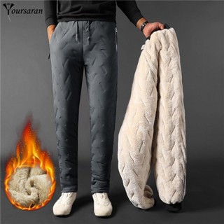 Calça Masculina De Inverno Casual Acolchoada E Espessa Quente Confortável De Bolso Com Zíper Versátil Lã De Cordeiro Algodão