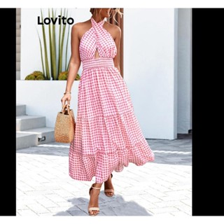 Lovito Vestido Boho Xadrez Cruzado Cruzado Para Mulheres LNL43030