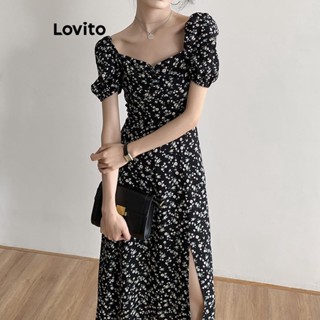 Lovito Vestido Casual Liso Com Frente Dividida Para Mulheres LNE43048