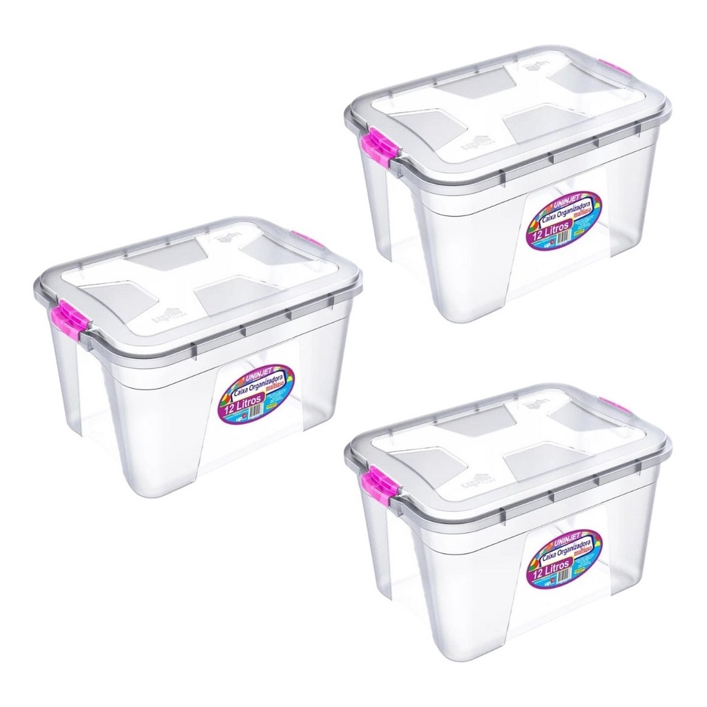 Kit 3 Caixas Organizadoras Transparente 12 Litros Com Travas de Segurança em Oferta na Shopee