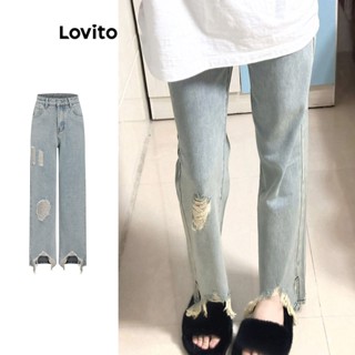 Lovito Casual Lisa Calça Jeans Feminina com Zíper L64AD089 (Azul)