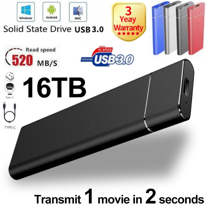 SSD Externo 30TB Portátil 16TB USB 3.1 Tipo C Interface 8TB 4TB Disco Rígido De Alta Qualidade 1TB/2TB