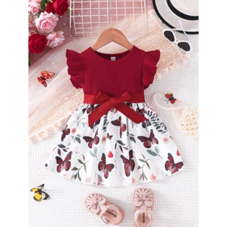 Vestido De Bebê Menina Recém Nascido 6-36 Meses Algodão Moda Verão Mangas De Babado Cinto ...