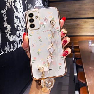 YBD Caixa Telefônica Com Flores De Tela Cheia Galvanizada Para Samsung Galaxy M13 F13 A55 4G 5G Uma Pulseira De Trevo De Quatro Folhas