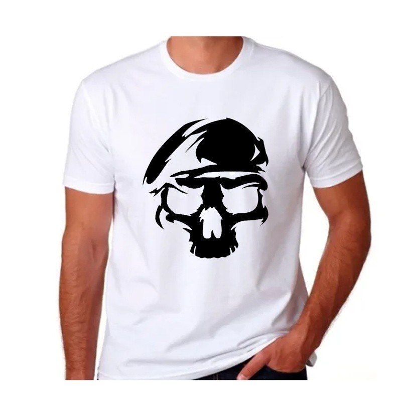 Camisetas brancas Masculina estampadas , Faca na caveira ,AK-47 , Militar . Tam P ao G2