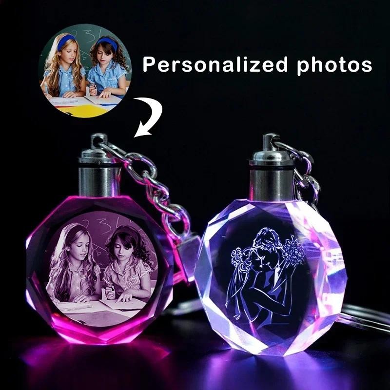 1 Pçs Presente Personalizado Gratuito Brilho Chaveiro Com Luz LED Amor Família Feriado Comemorativo Pingente Foto