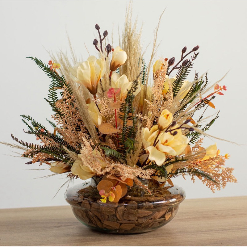 Arranjo Magnólias & Pampas no Vaso Equibana de Vidro Terrário Centro de Mesa em Oferta na Shopee