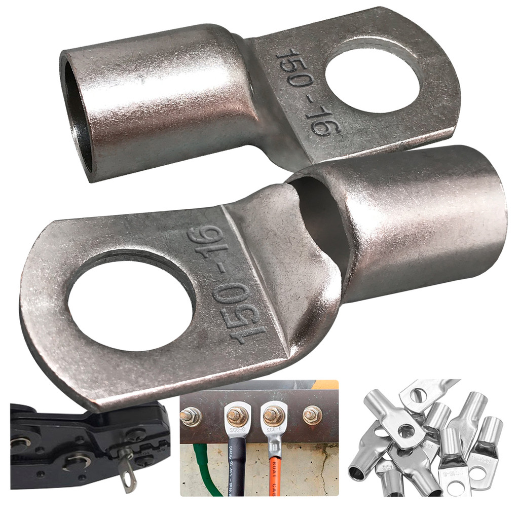 Kit 3 Terminal Compressão Olhal 150mm Cobre Estanho Argola Bateria Ponteira Conector Cabo Furo 16mm