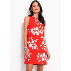 Vestido Em Viscose Plana Floral Vermelho Quintess