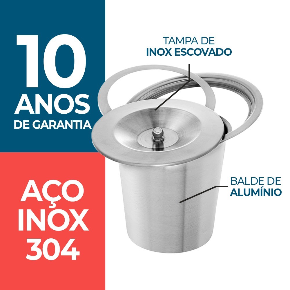Lixeira Embutir Granito em inox 5 Litros Não enferruja