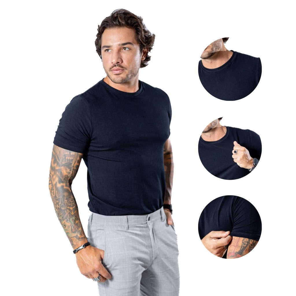 Camiseta Cotton Peruana Básica Premium Algodão Com Elastano Lisa P AO G1 Modelo Tradicional Original em Oferta na Shopee