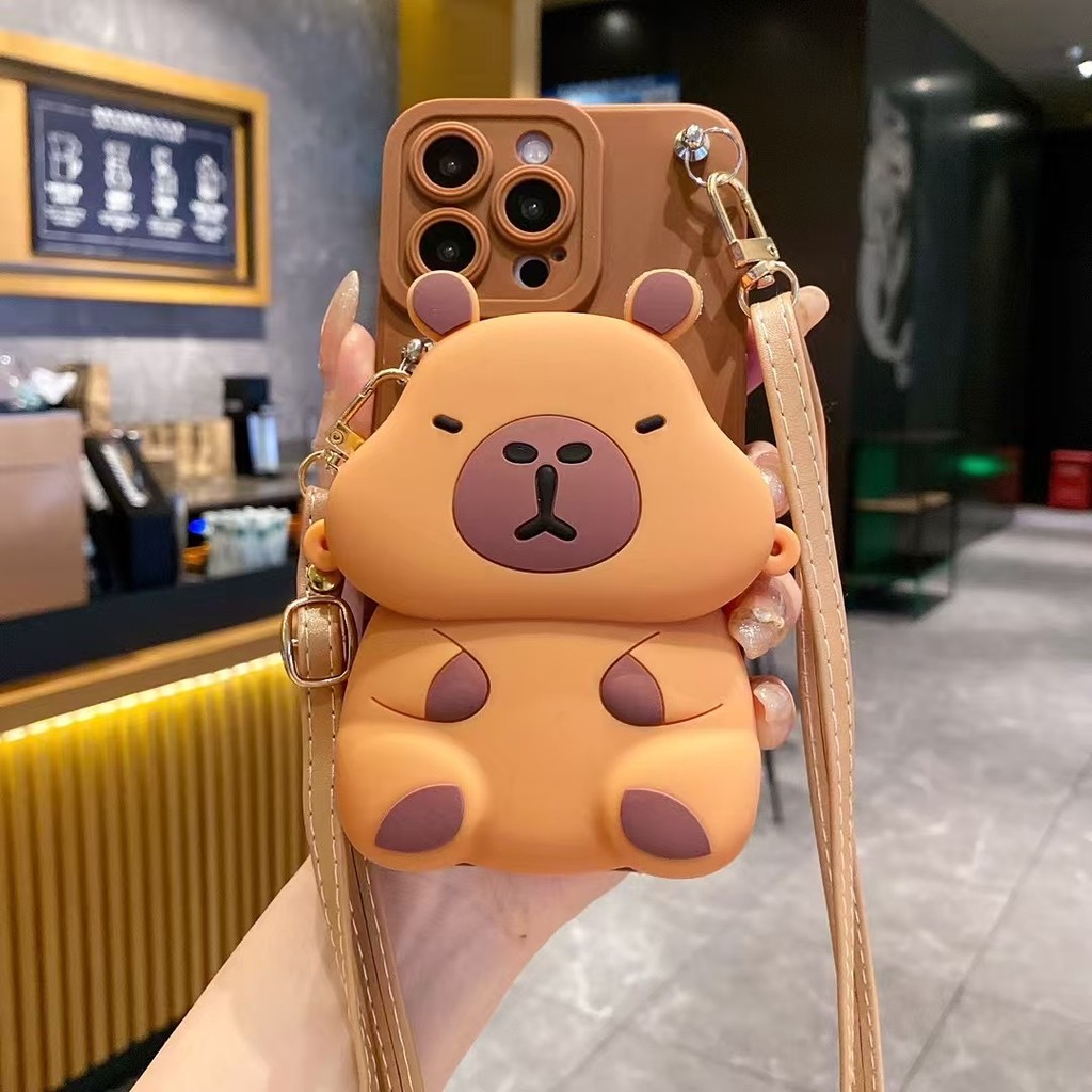 Detalhes do Capa De Telefone Capivara 3D Fofa Com Bolsa Zíper E Alça Silicone Macio À Prova De Choque Para Xiaomi Redmi Note 15 14 1