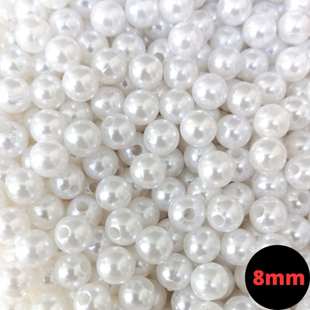 Pérolas de ABS 8mm com Furo Passante 1000 pcs Bege e Branca em Oferta na Shopee