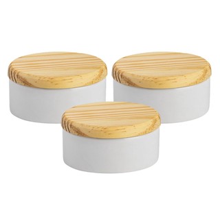 Kit 3 porta joias de porcelana tampa madeira potinho pequeno de louça 8,5 cm