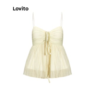 Lovito Fofo Blusa Feminina Lisa Amarrada Sem Mangas com Ombro de Fora L51ED071 (Damasco)