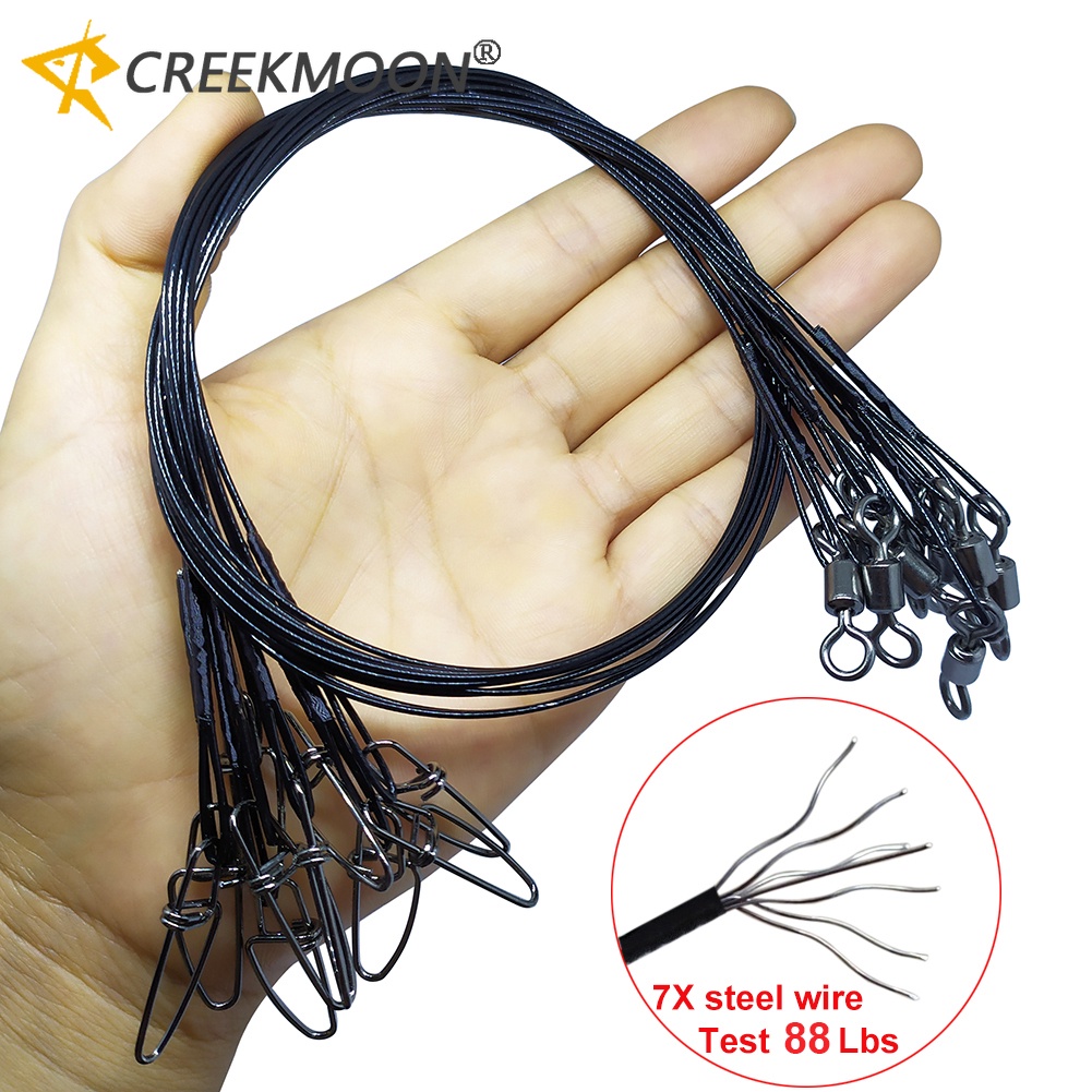 10pcs 50cm Linha De Pesca Em Aço Teste De Fio De Chumbo Anti-Mordida 88Lbs/40kg Arame Para Serviço Pesado Conector No Mar Anzóis De Isca