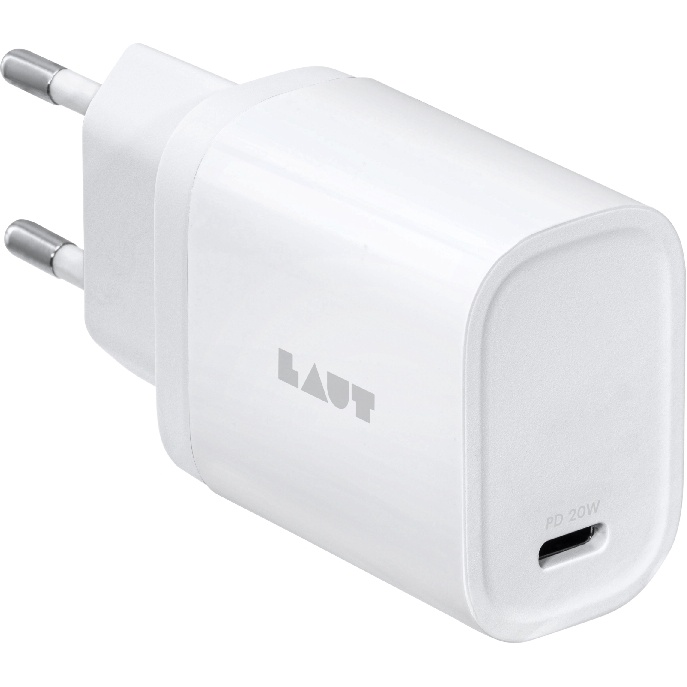 Carregador celular 3x mais rápido 20W super rápido PD 1 saída USB-C Laut - Branco