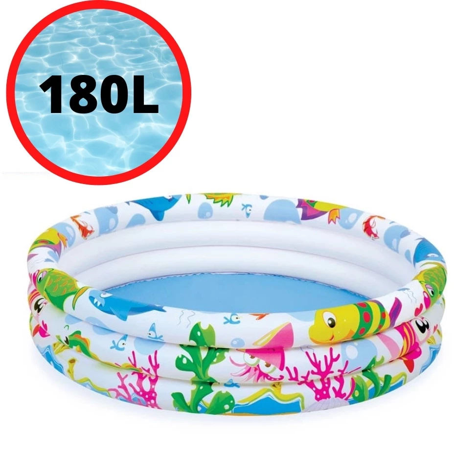 Piscina Infantil Inflável 180 Litros Colorida Praia Verão 3 Anéis Água e Bolinhas — imagem 1