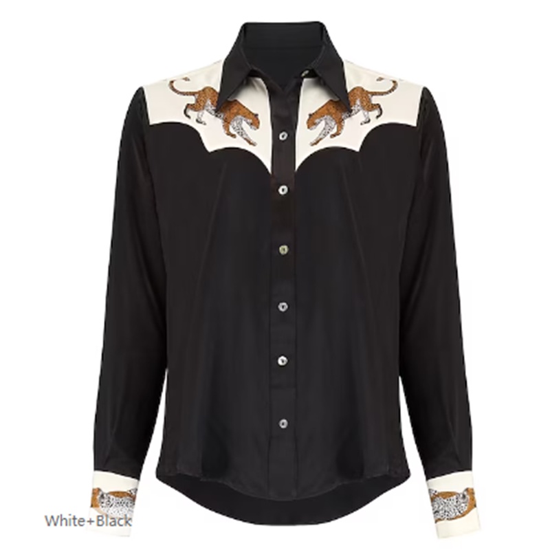 Camisa estampada masculina, roupas de rua de manga comprida com punhos e botões, Designer de moda de rua estilo ocidenta