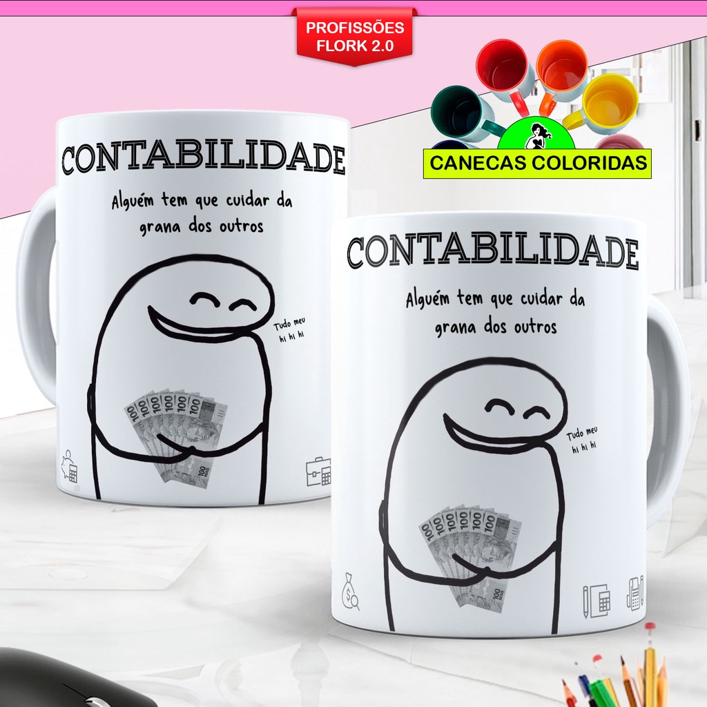 Caneca Personalizada Porcelana Contabilidade Contador Contadora Ciências Contábeis Profissão Flork Xícara de Café 325ml