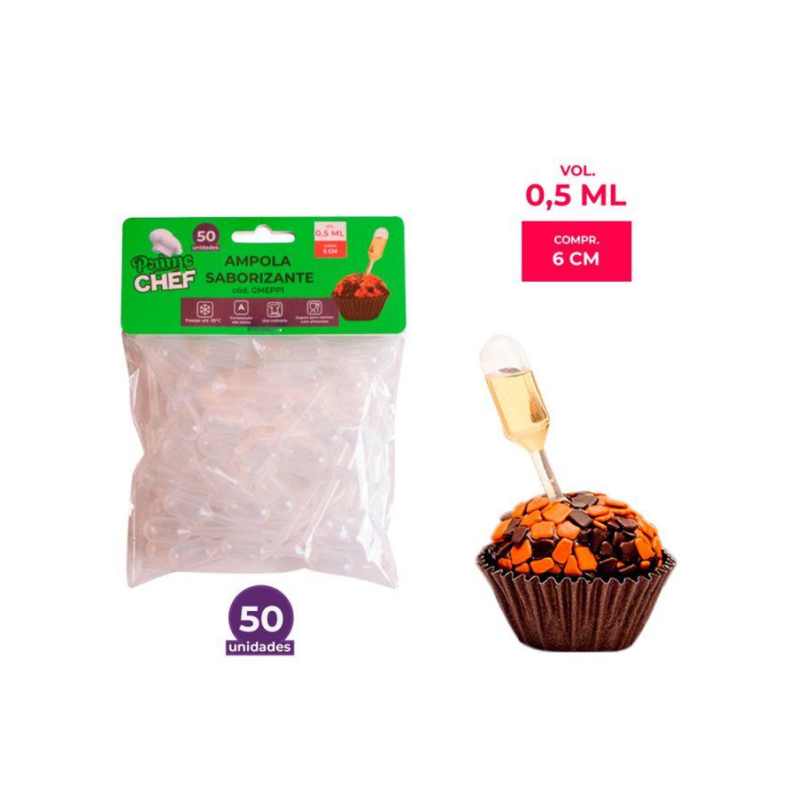 Ampola para Saborizante Cilíndrica - 0,5 mL - 50 unidades - Prime Chef - Rizzo - Home & Living