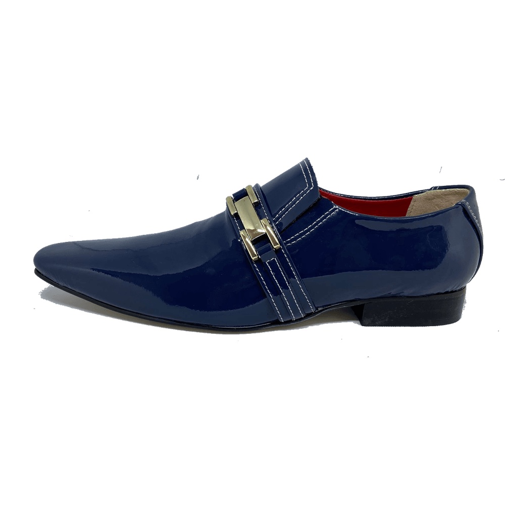 Sapato Masculino Italiano em Couro Social Executivo Azul Andrade Bico Fino Ref: 483 Azul