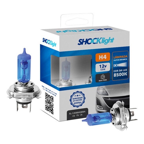 PAR LAMPADA HALOGENA SUPER BRANCA H4 12V 55W SHOCKLIGHT 120004SBBA