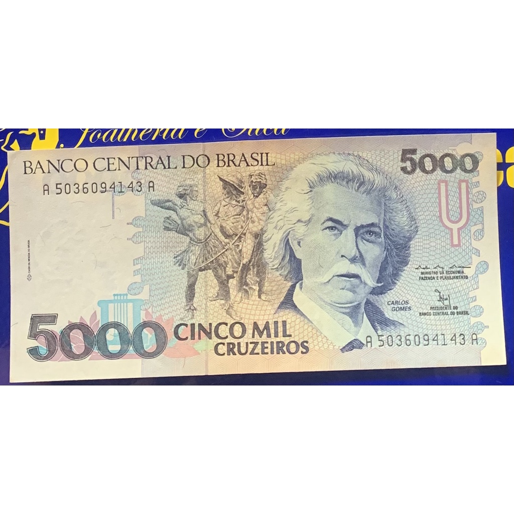 Cédula 5000 Cruzeiros Banco Central do Brasil do Brasil Antigas Coleção